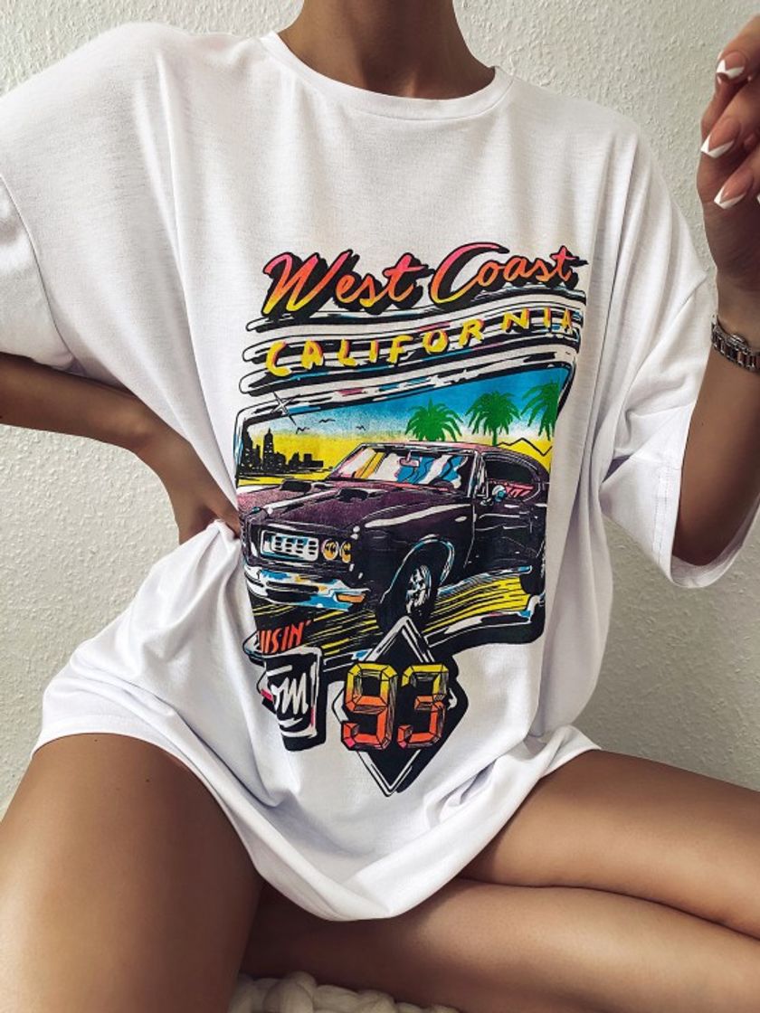 Fashion 2020 Letter Car Print Oversized Longline Zaful