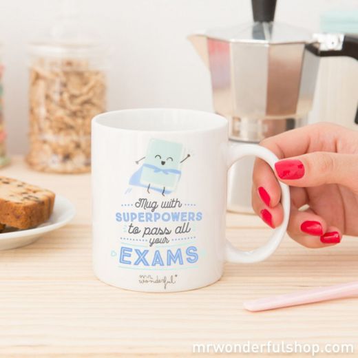 Mug with "Superpowers to pass all your exams" (ENG)