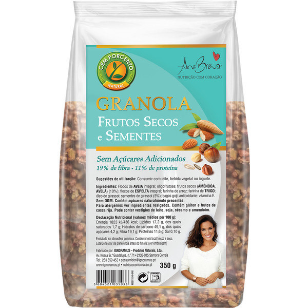 Moda Granola cem por cento-frutos secos sem açucar