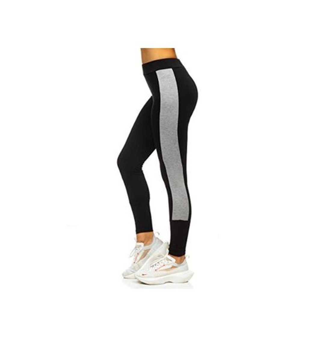 Social BOLF Mujer Leggings Lisos Mallas largas Pantalón de Algodón Estampado Fitness Entrenamiento Slim Fit Estilo Deportivo Red Fireball 82109 Negro L [F6F]