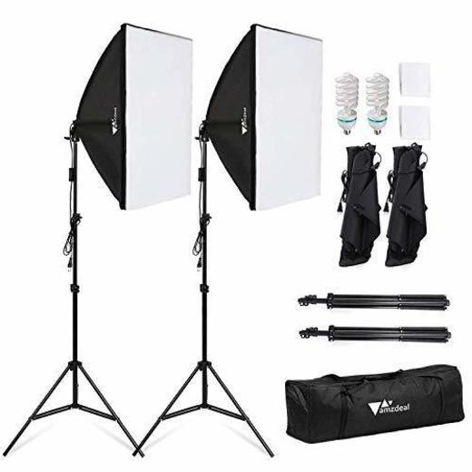 Amzdeal Softbox Focos Kit Iluminacion Fotografia con 2 Ventana de Luz 135W