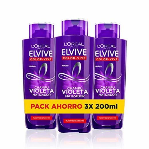 LŽOréal Paris Elvive Color Vive Champú Violeta Matizador - Pack de 3