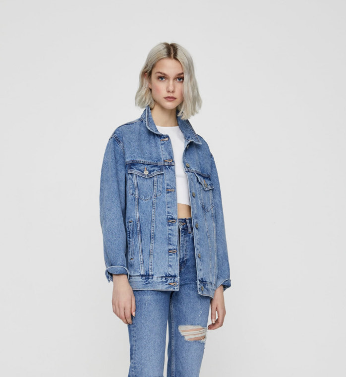 Fashion Blusão em denim oversize