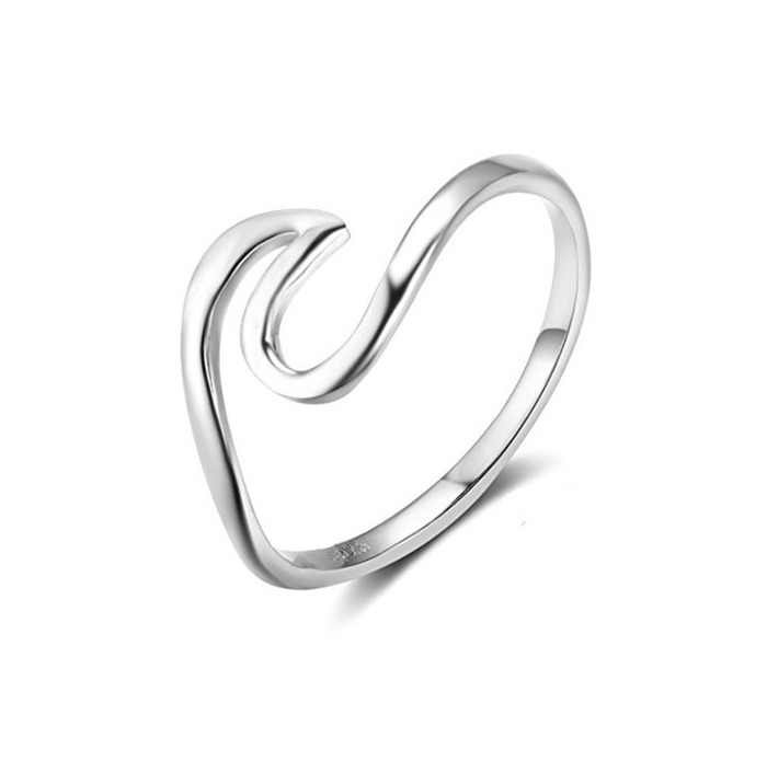 Productos HOMEYU® Chic 925 Sterling Silver Wave Cut Girl Ring Wave Design Anillos