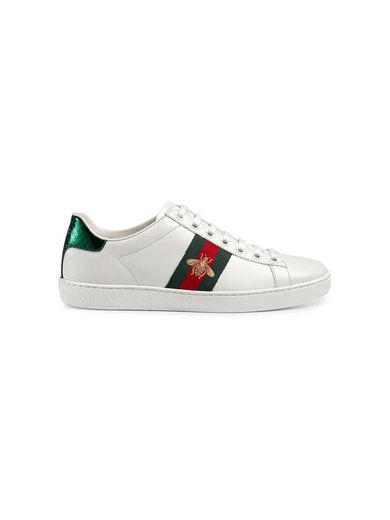 Gucci White Leather Embroidery Sneakers