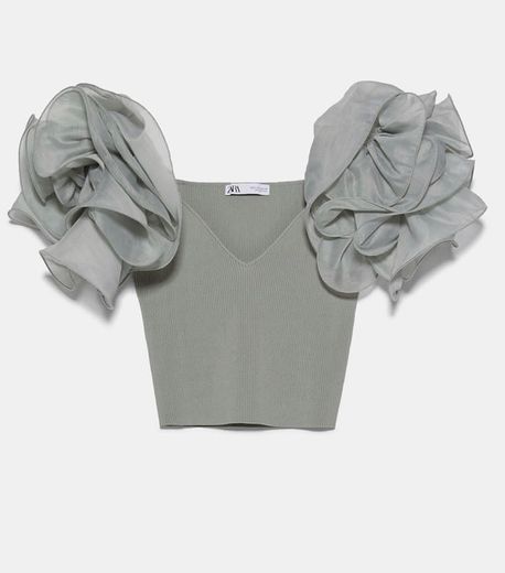 Crop top organza verde 