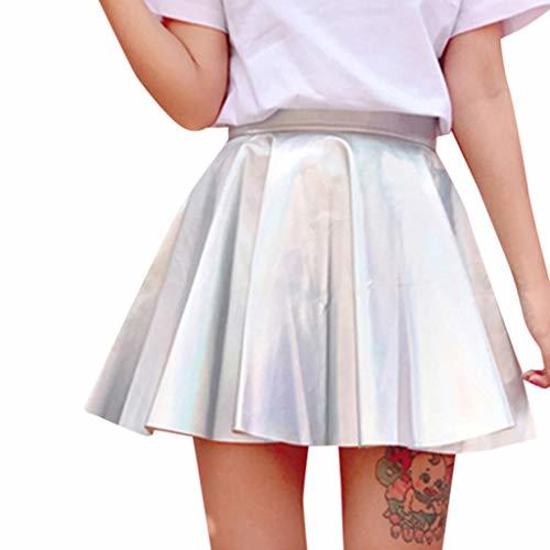Vectry Muje Sólido HolográFico Faldas Plisadas Sexy De Cintura Alta Mini Faldas