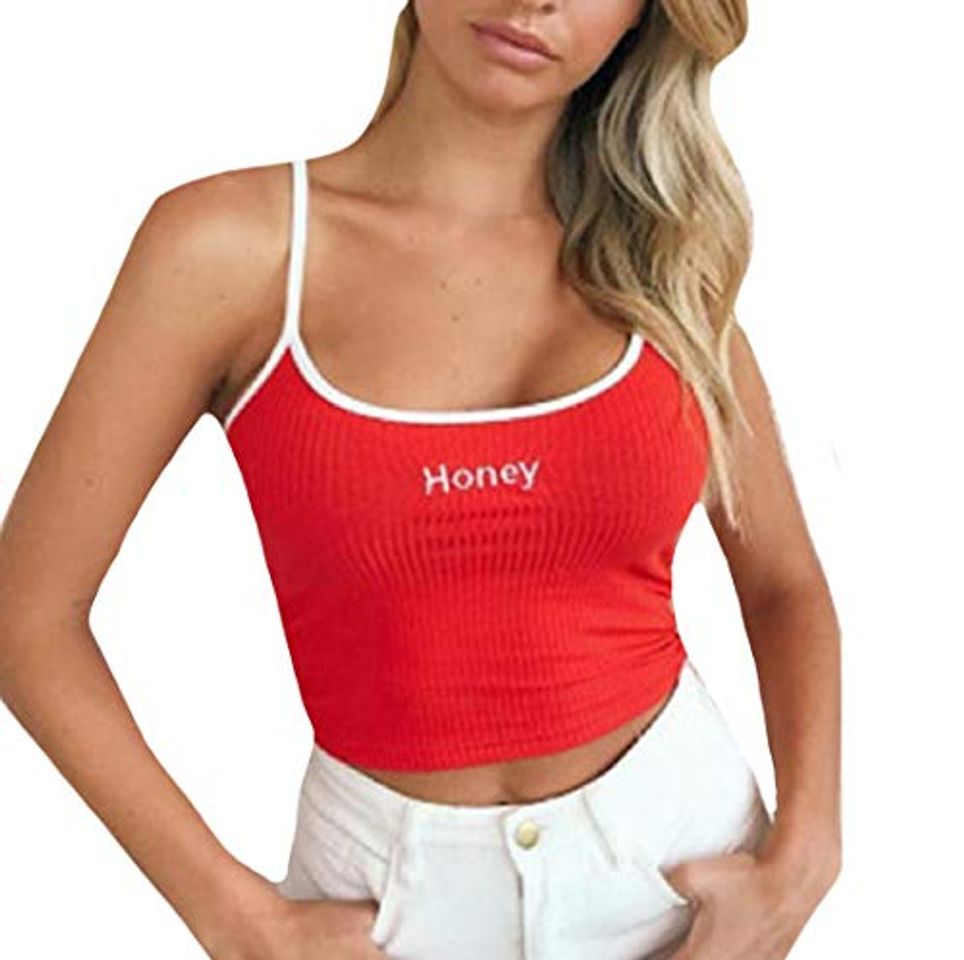 Product CuteRose Women Camisole Vest Cropped Cozy Honey Printed Tank Top Shirts Red S