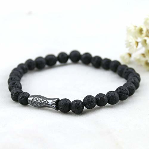 Product GPZEDCDB Pulseras Piedra Pulsera para Hombre Fish Pendent Negro 6Mm Pulseras De