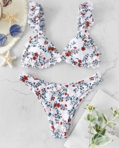 Floral Ruffle High Leg Bikini Swimwear ✨