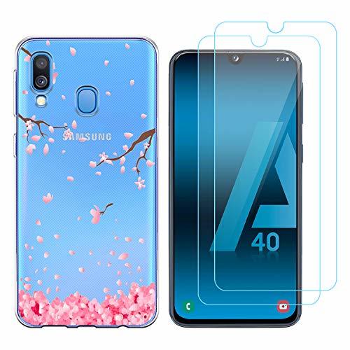 Funda Samsung Galaxy A40 Flor del Ciruelo Suave TPU Silicona Protector Trasero