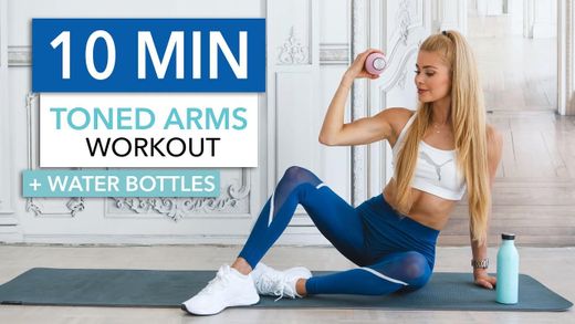 10 MIN TONED ARMS - at home with water bottles | Pamela Reif