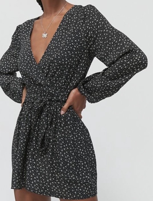 UO Mona Surplice Long Sleeve Romper
