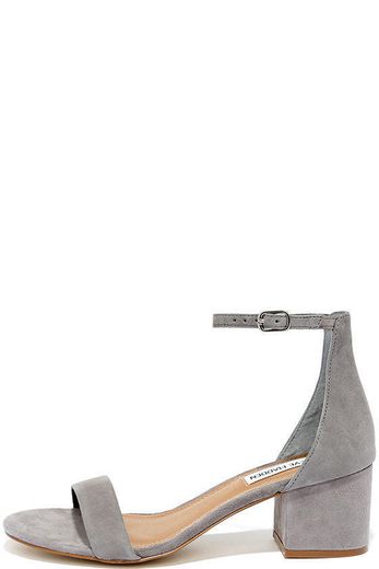 Steve Madden Irenee Grey Suede Leather Ankle Strap Heels