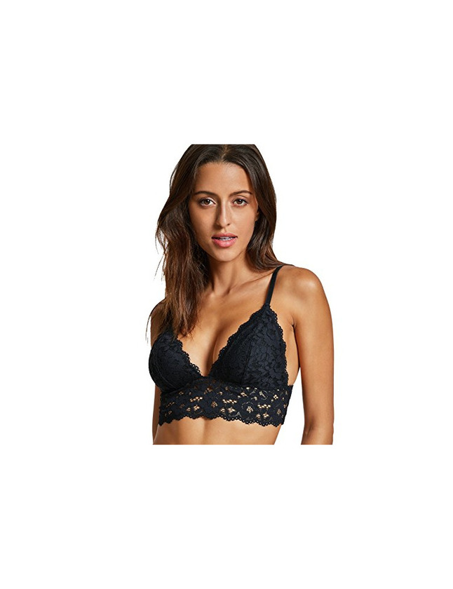 Fashion DOBREVA Sujetador Triángulo de Encaje Bralette para Mujer Negro M