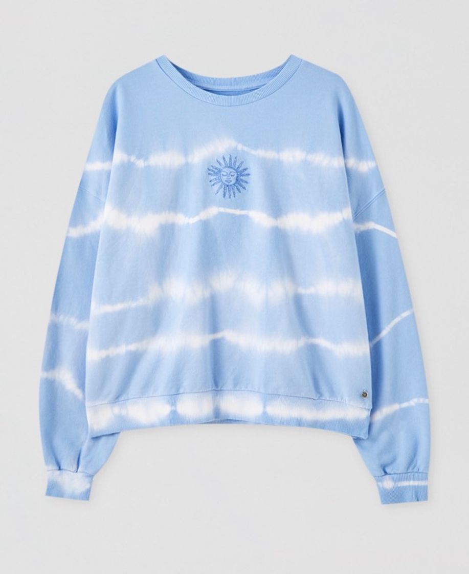 Fashion Sweatshirt em azul com tie-dye e sol