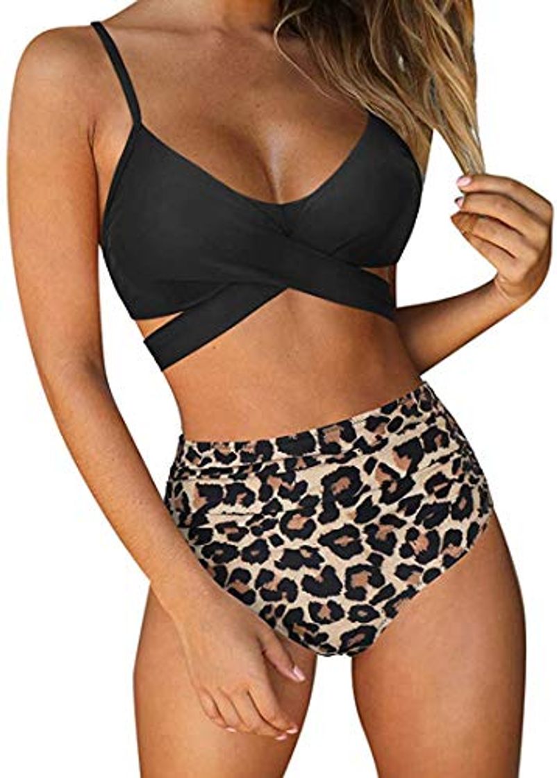 Moda JFAN Bikini para Mujer Push Up Brasileños Bañador de Fruncido Traje de Baño de Cintura Alta Atar en la Espalda