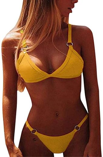 heekpek Bikinis Mujer 2019 Brasileños Bañador Ropa de Baño Push Up Dos Piezas con Relleno Traje de Baño de Tubo Color Liso