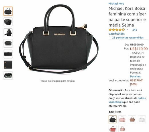 Michael Kors Bolsa feminina com zíper na parte superior e mé