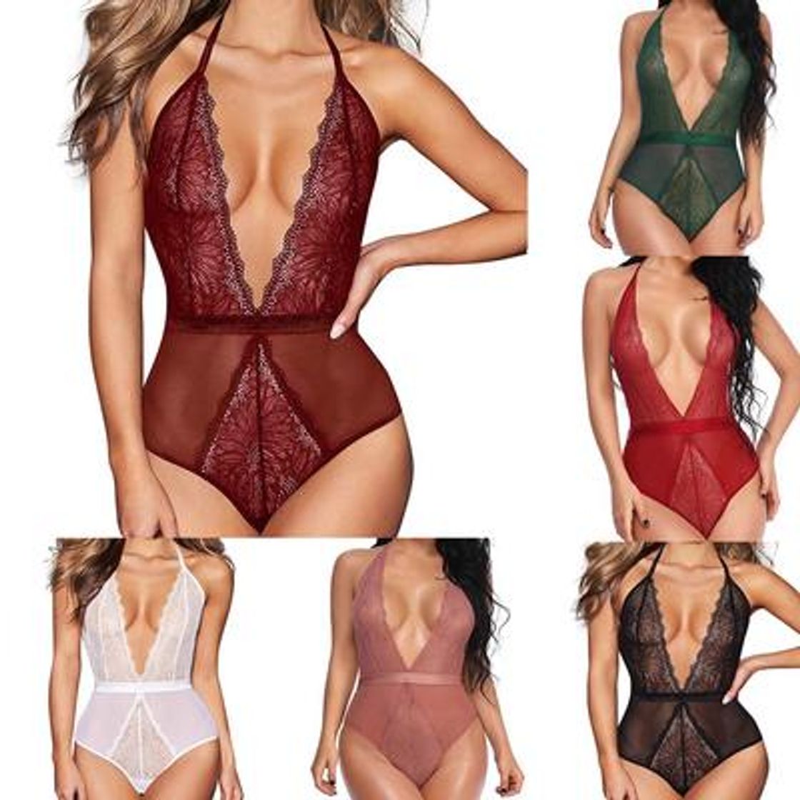 Moda Evelife Body Encaje Mujer Sexy Teddy Bodysuit Ropa Interior V Profundo Snap