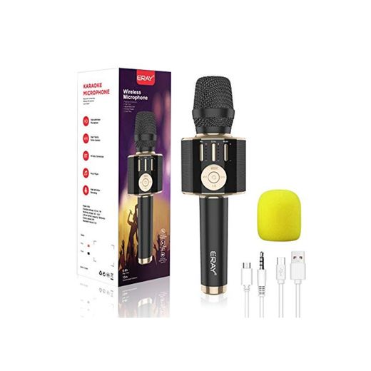 ERAY Micrófono karaoke Bluetooth, Micrófono Inalámbrico Karaoke 5 en 1, 2 Altavoces