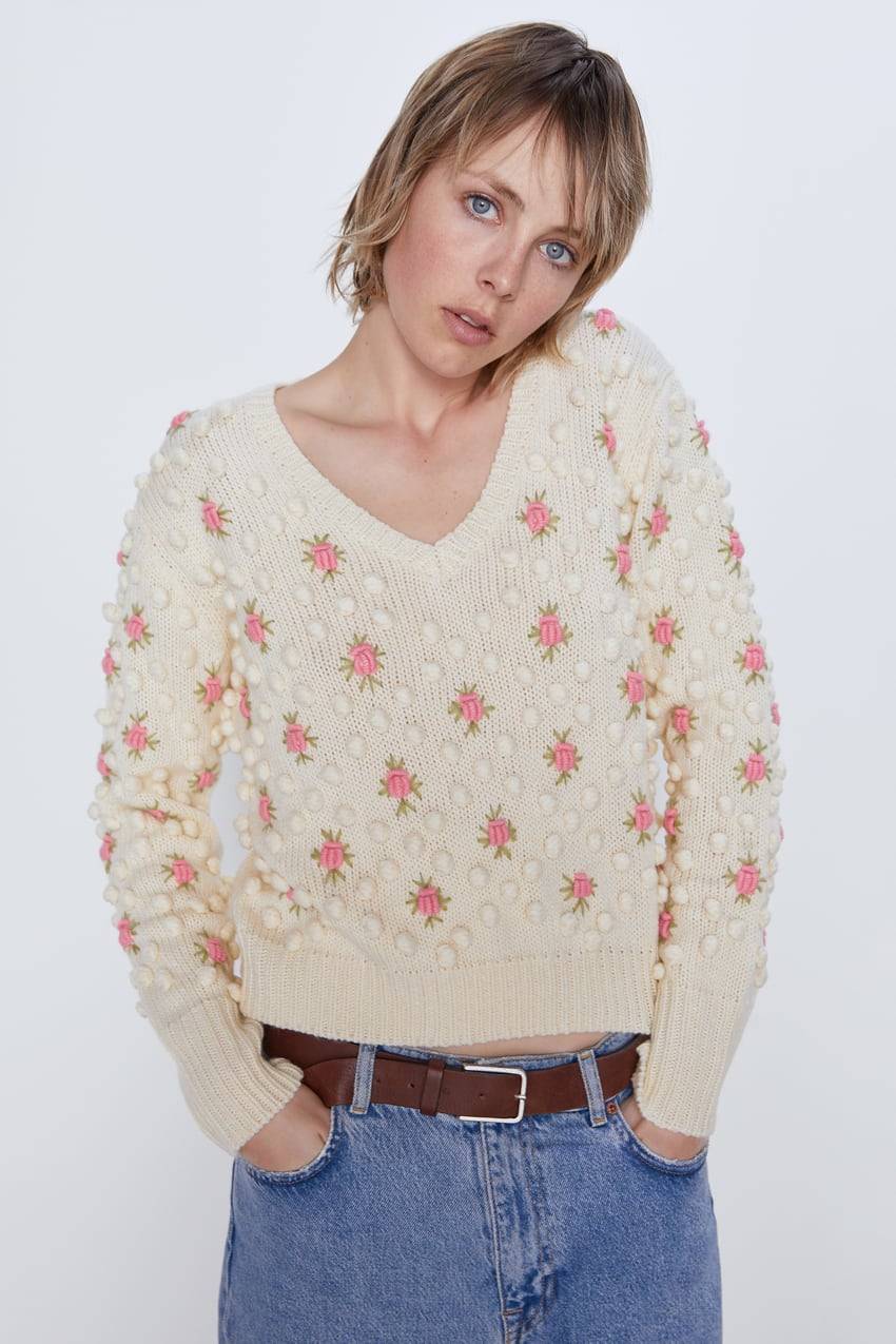 Moda Zara - sweater malha c/ flores