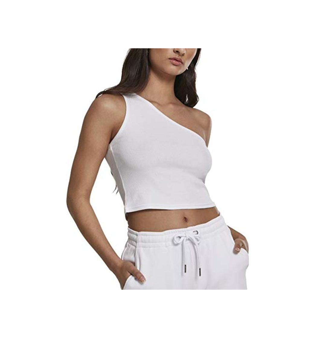 Moda Urban Classics Ladies Cropped Asymmetric Top Camiseta Deportiva de Tirantes, Blanco