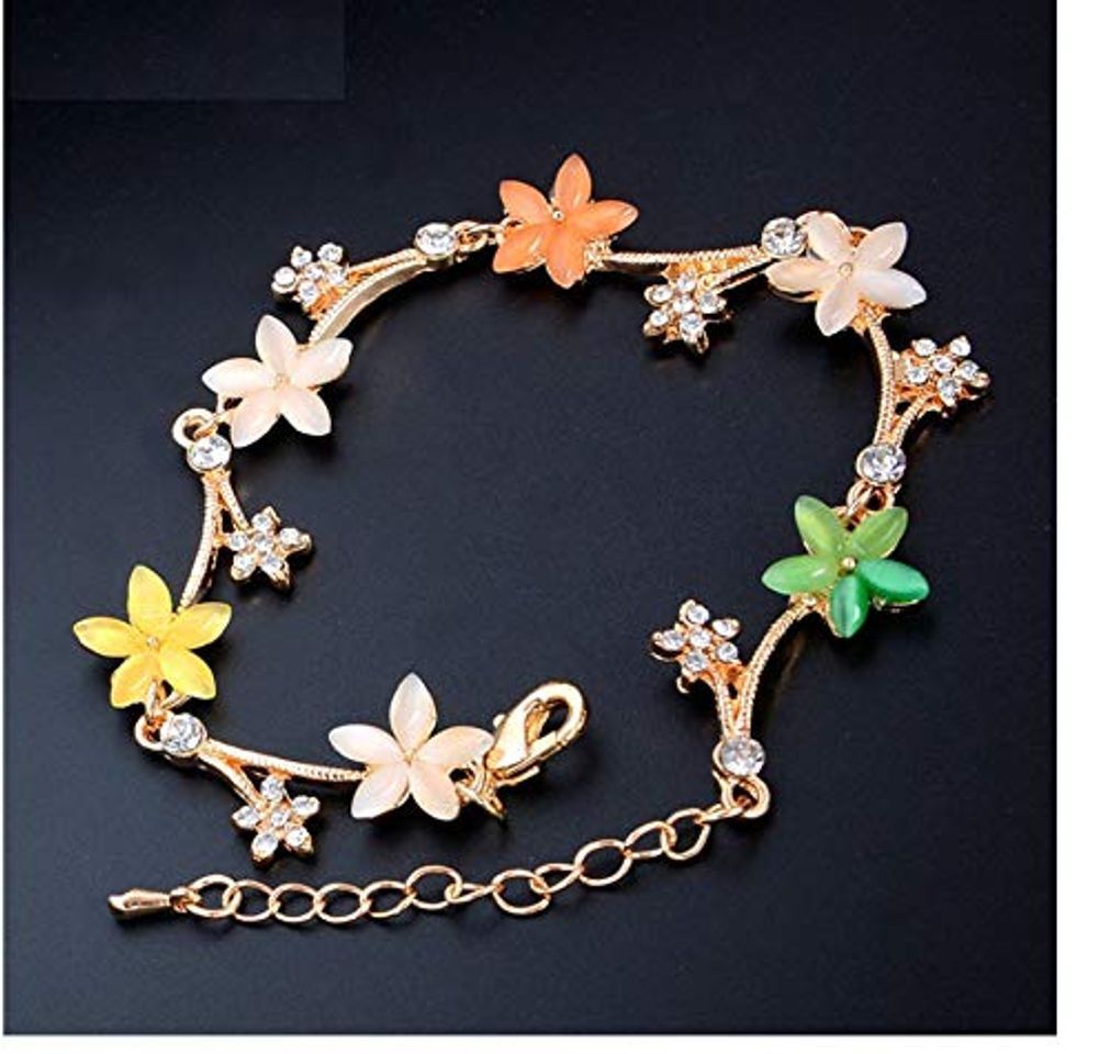 Social zmnbaa Oreja Valorado Color De Oro Bonita Flor Colorido Cristal Austriaco Mujeres Piedra De Ópalo Pulsera De Cadena De Joyería Pulseira