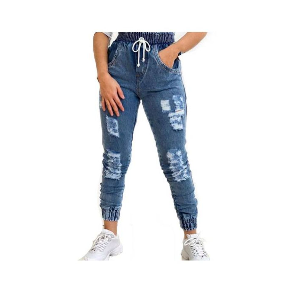 Moda Calça Jogger Feminina Jeans Destroyed Bomber Cintura Alta