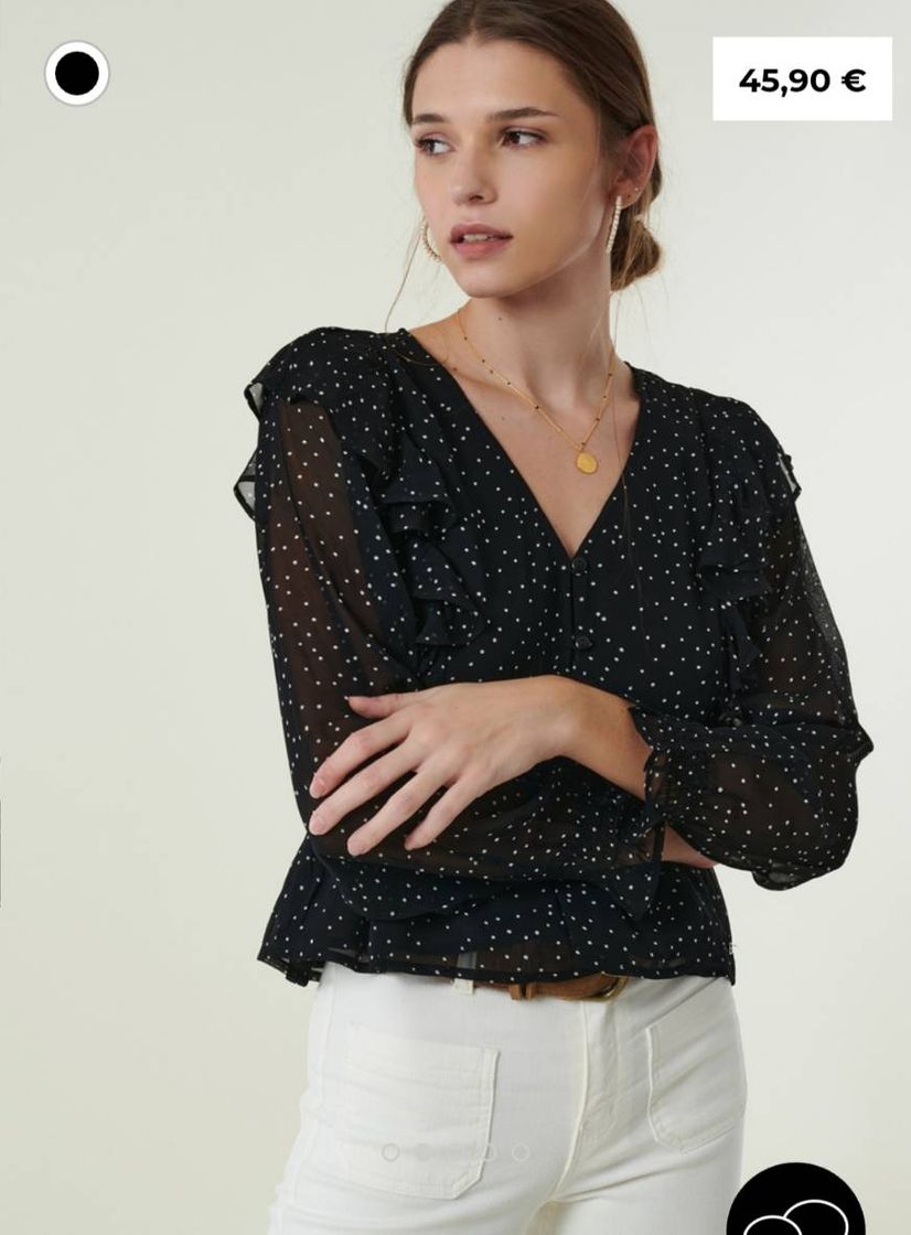 Moda Blusa Volantes Topos