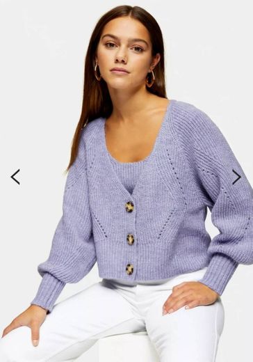PETITE Lilac Balloon Sleeve Knitted Cardigan