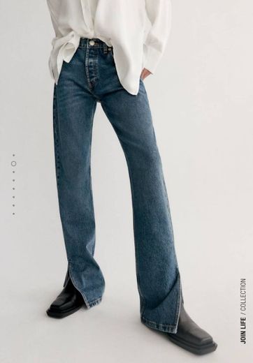 Jeans mid rise split straight