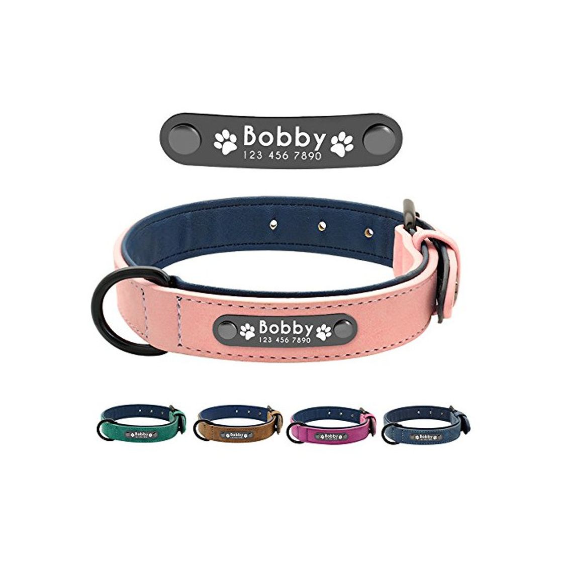 Product Didog - Collar de piel suave acolchada personalizable para perro