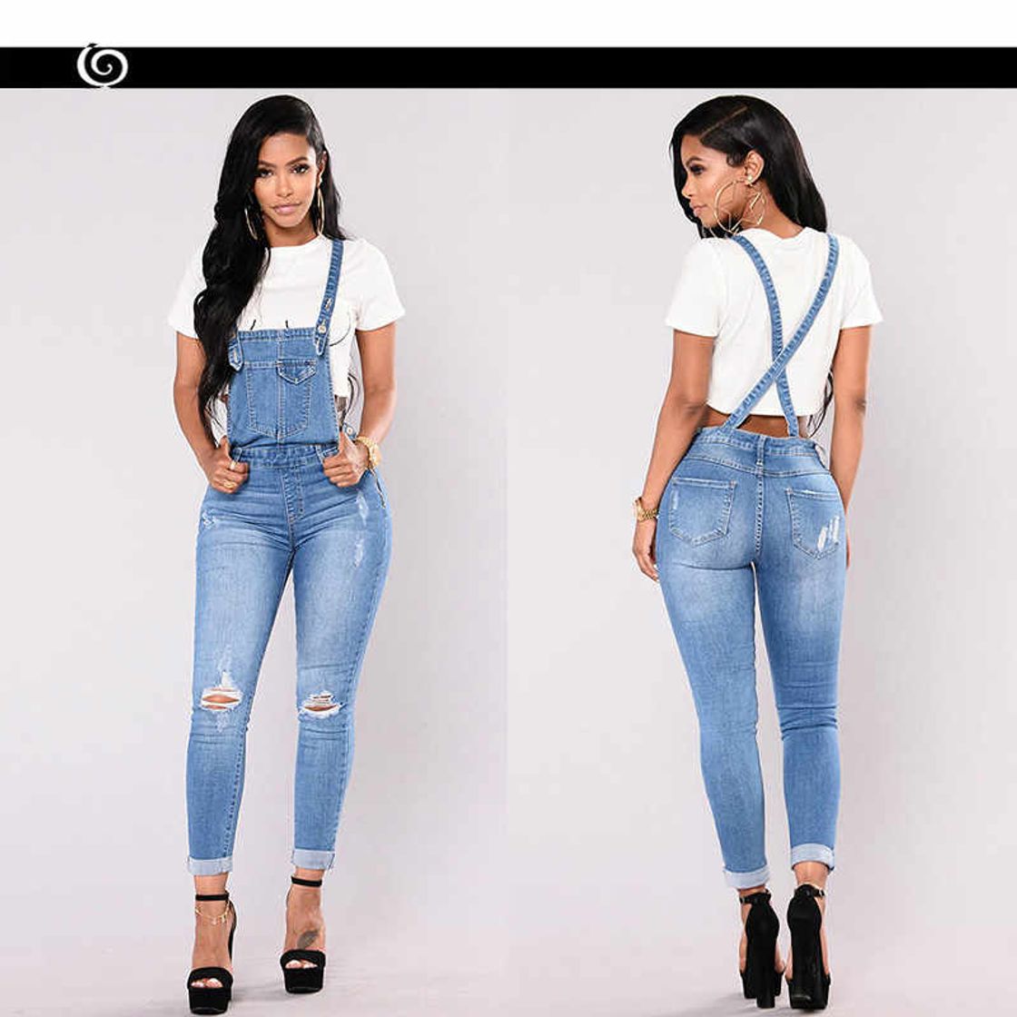 Social Overol de Mujer Jean Monos de Mezclilla sin Mangas Delgados con Agujeros Rasgados Casuales Azul M