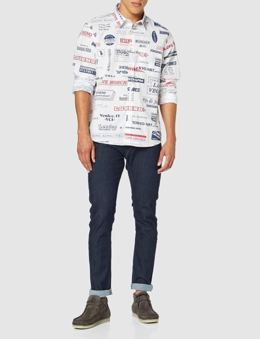 Social Love Moschino Allover Airports Print_Long Sleeve Shirt Camisa,