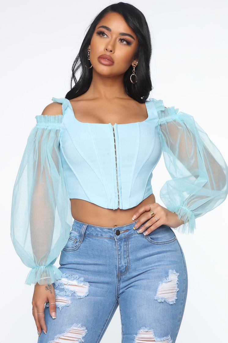 Social Corset ruffle top blue