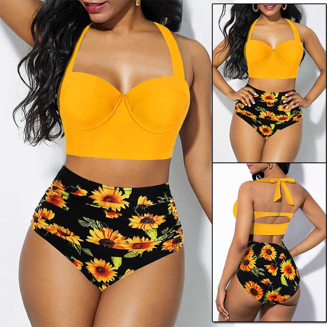 Moda Biquíni girassol feminino praia