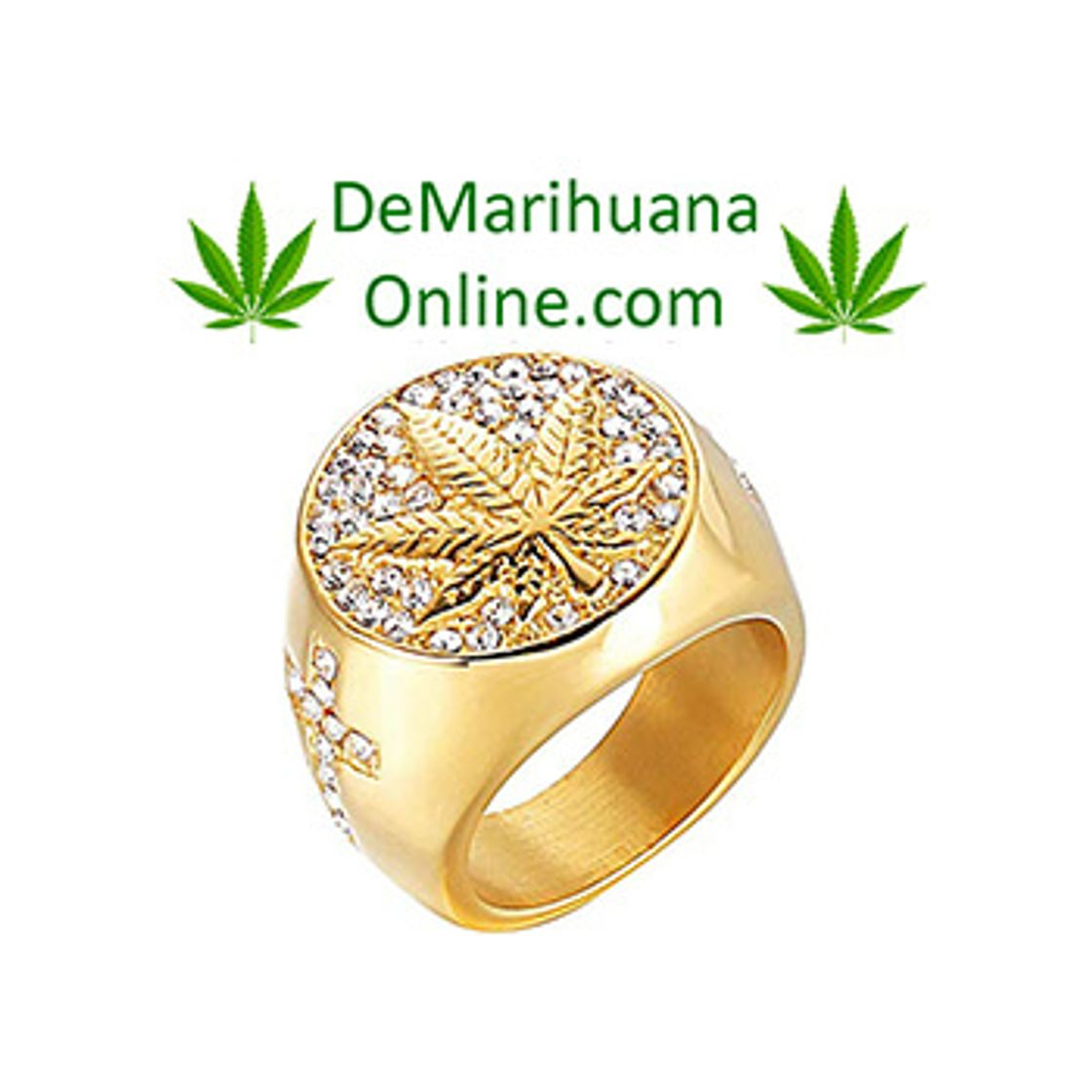 Social PAURO Anillo Hombres Acero Inoxidable Hiphop Hierba Marijuana Canabis Hoja Symbol Motorista Banda Plata Oro Tamaño 27