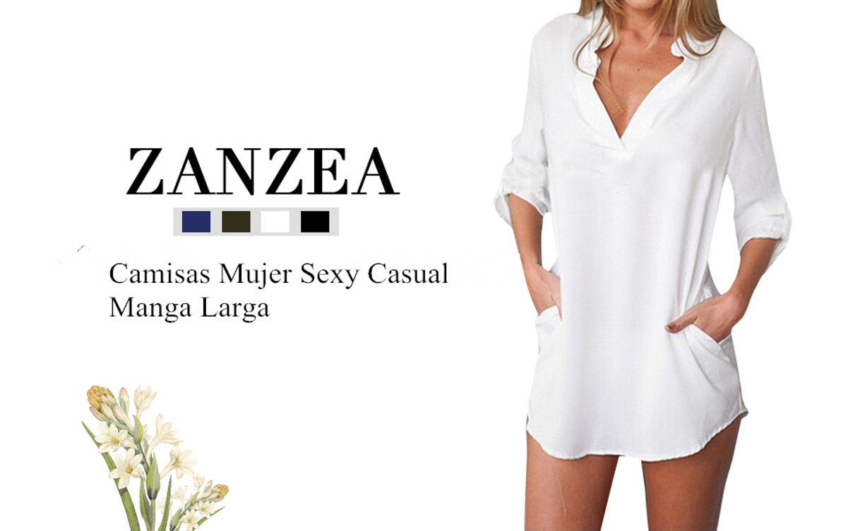 Moda ZANZEA Camisas Mujer Sexy Casual Gasa Camisa Suelta Cuello V Manga Larga