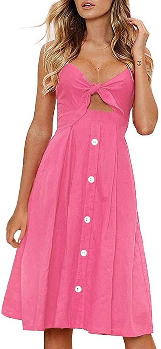 FANCYINN Vestidos de Verano para Mujer Correa Spagetti Vestido Corto con Encaje y Escote en V con Cuello en v