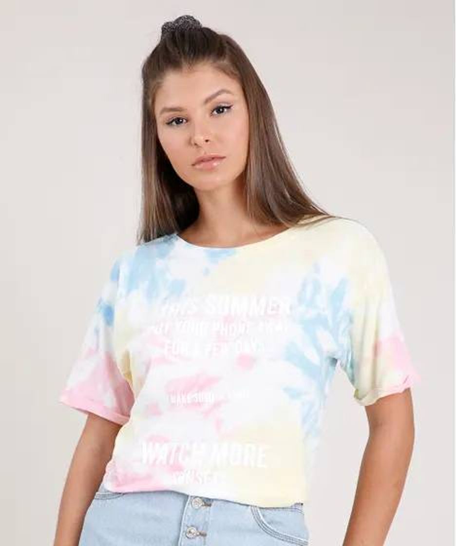 Moda blusa feminina ampla "watch more sunsets" estampada tie dye 