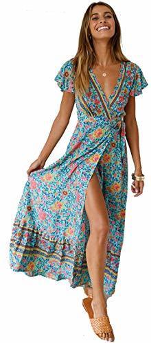 Producto Mujeres Sexy Cuello En V Vestidos Bohemio Wrap Floral Impreso Vintage Estilo