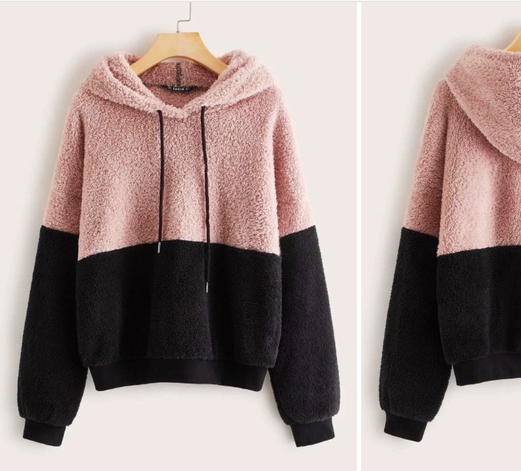 Producto Drawstring Detail Colorblock Teddy Hoodie