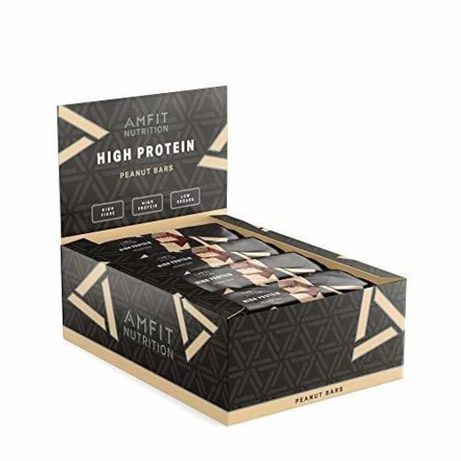 Marca Amazon- Amfit Nutrition Barrita de proteínas sabor a cacahuete, pack de