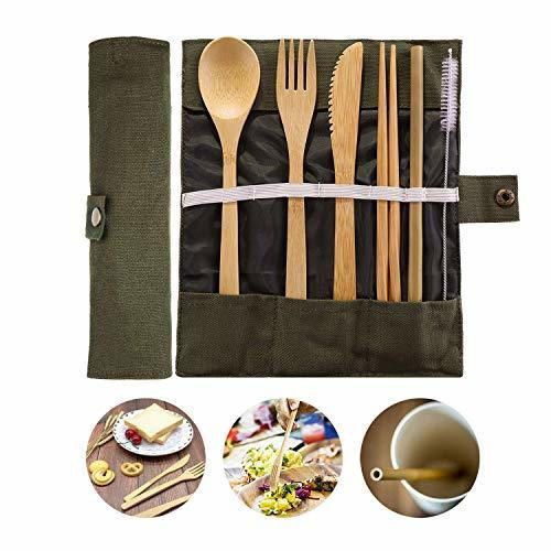 JZZJ Bamboo Travel Utensils Bamboo Cutlery Set Camping Cutlery with Knife