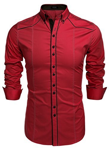 Place COOFANDY Camisa Polo Hombre Roja para Boda de Manga Larga Juvenil Estilo