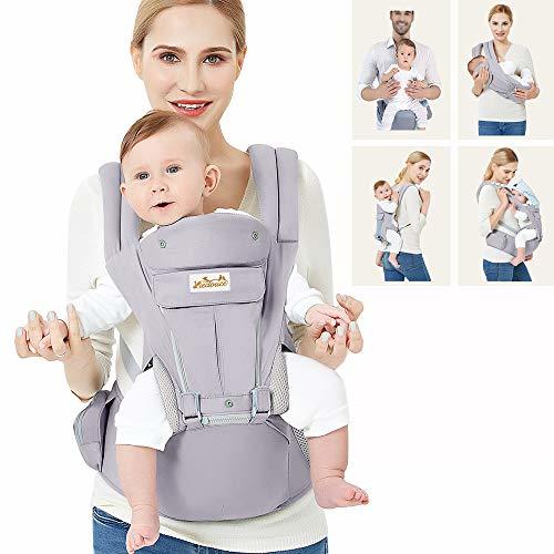 Social Viedouce Portabebe Ergonómico con Asiento/Puro algodón Ligero y Transpirable/Multiposición:Dorsal, Ventral, Ajustable para