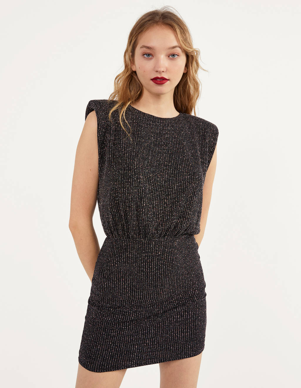 Social Vestido com fio metalizado e ombreiras