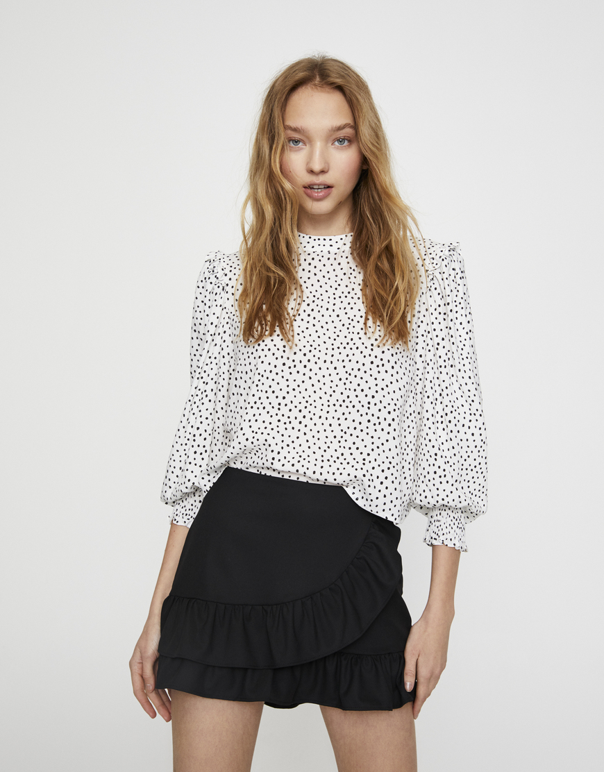 Social Blusa com manga abalonada e bolinhas