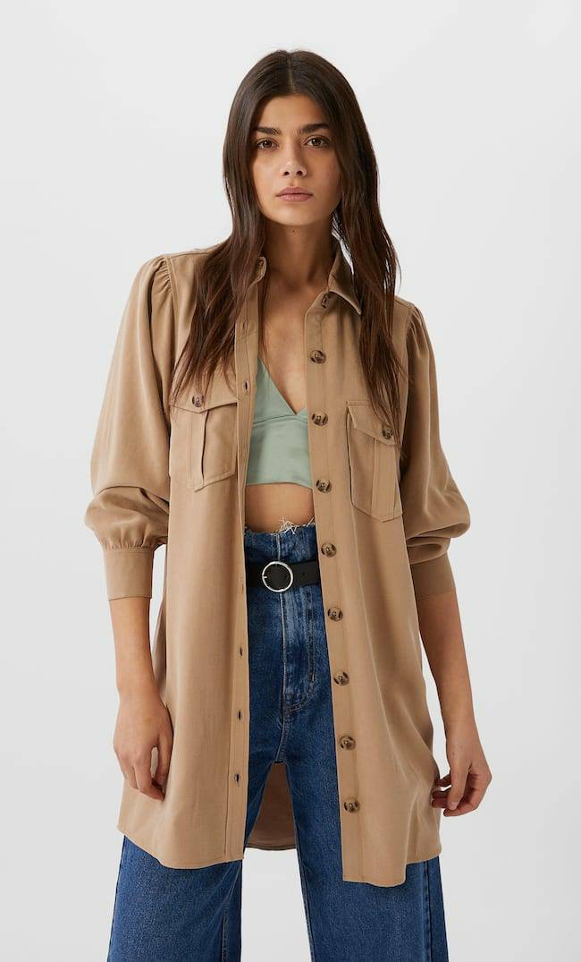 Social Camisa comprida tipo vestido camel